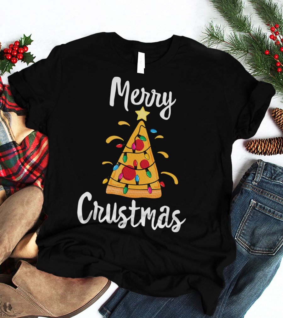Merry Crustmas Christmas Men Boy Pizza Tree T-Shirt