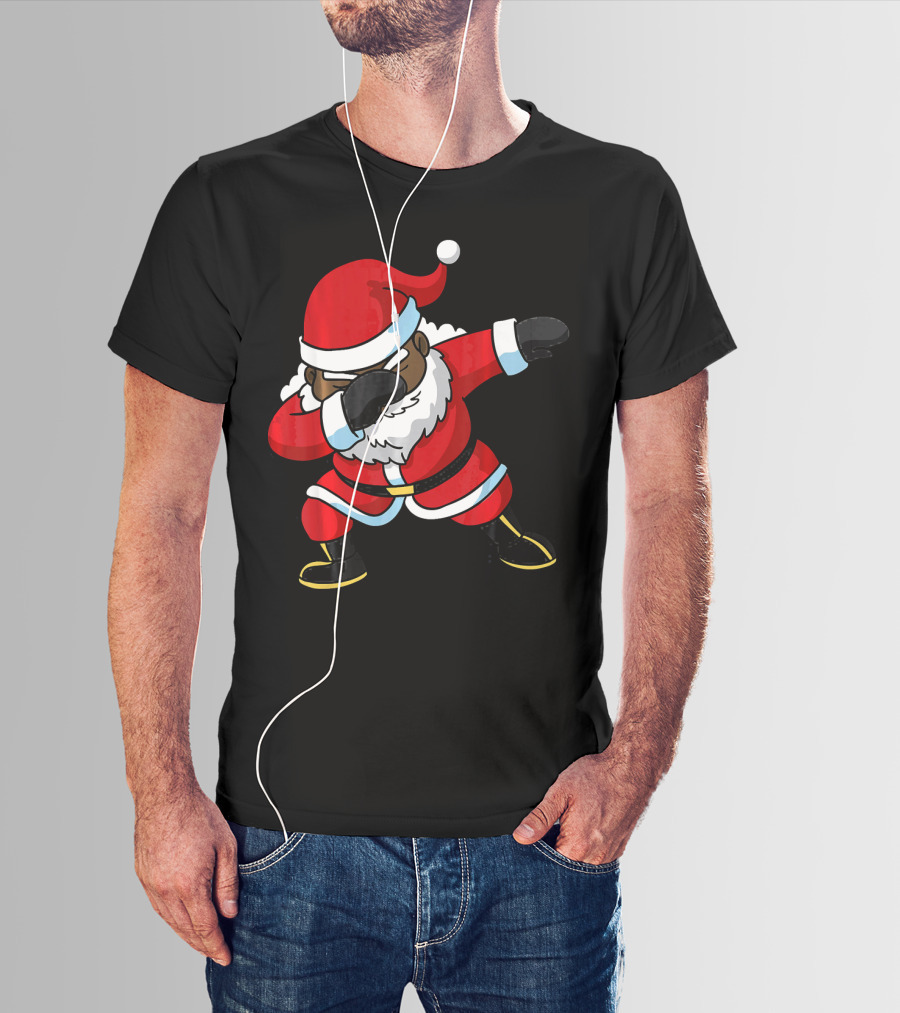 Christmas Dabbing Black Santa Claus Gesture T-Shirt