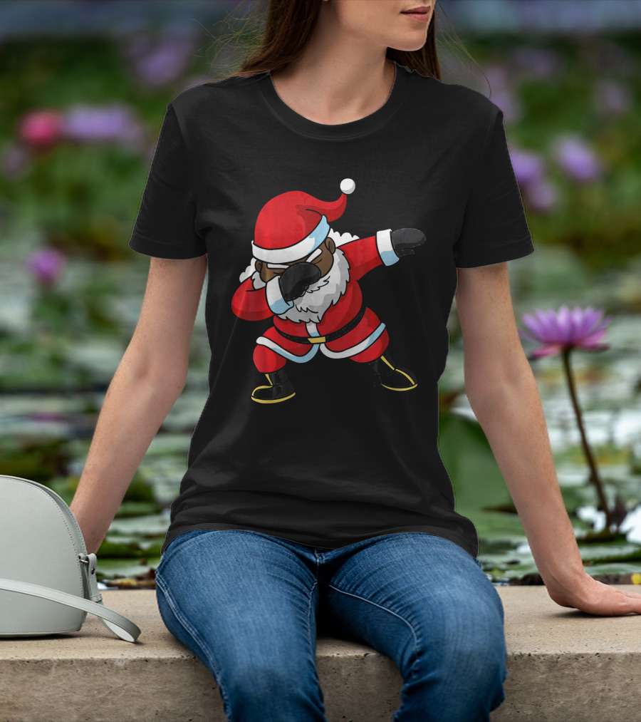 Christmas Dabbing Black Santa Claus Gesture T-Shirt