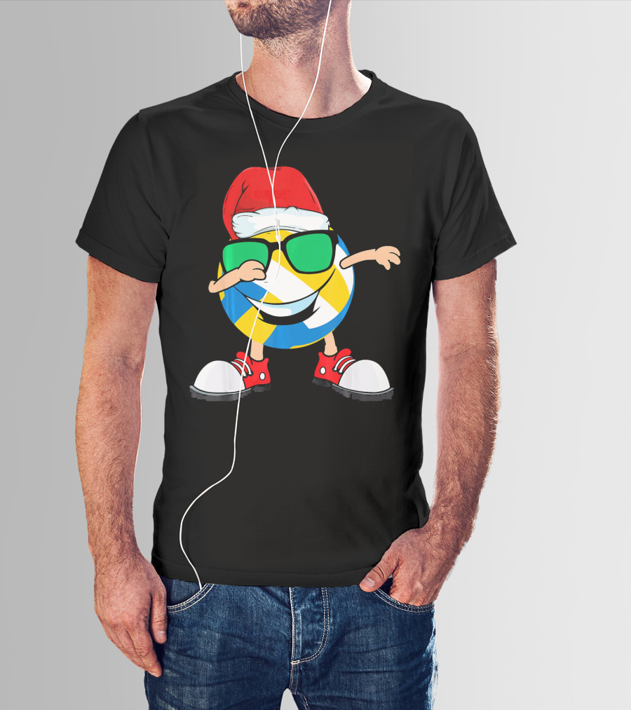 Dabbing Smiling Volleyball Santa Hat With Sunglasses And Shoes T-Shirt