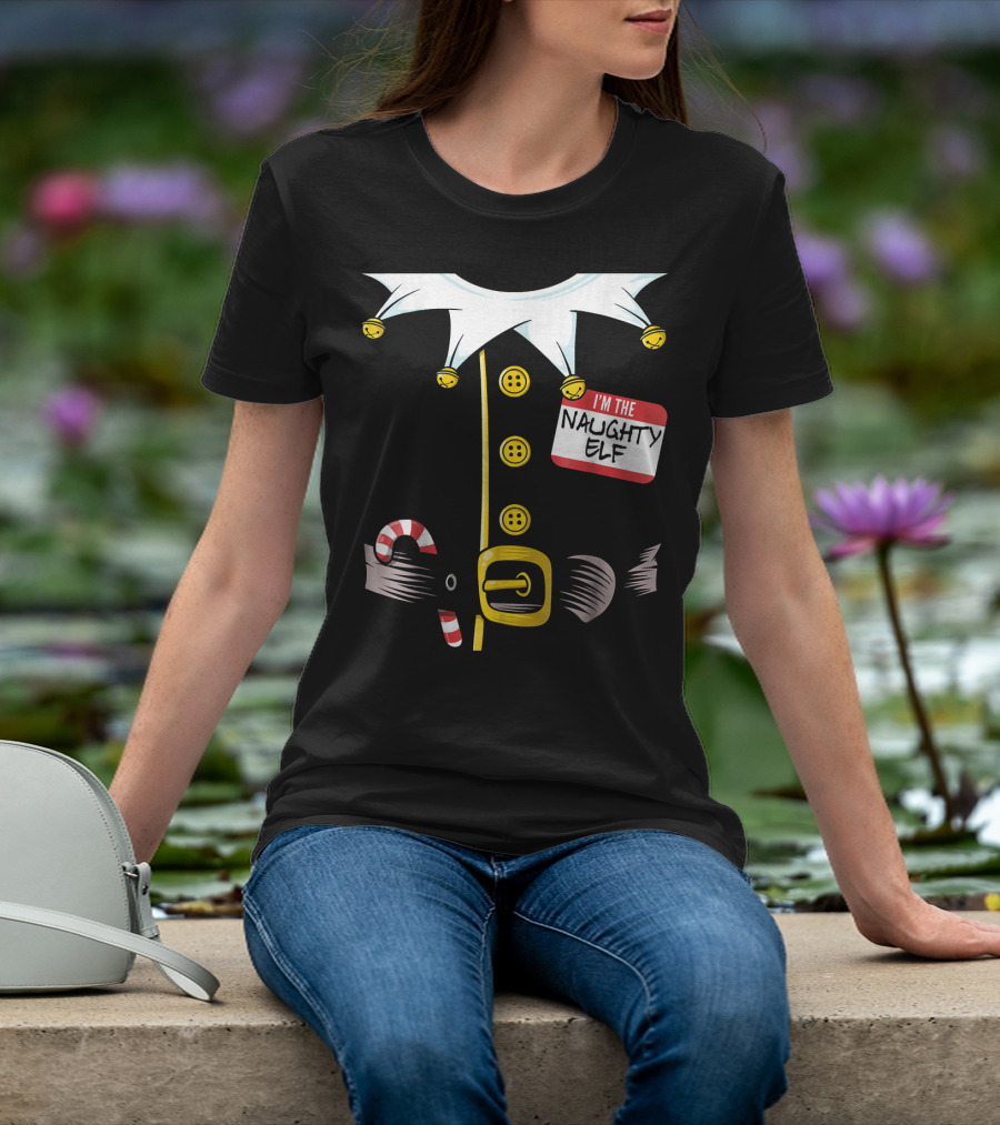 I'm The Naughty Elf With Candy Cane And Bell Collar T-Shirt