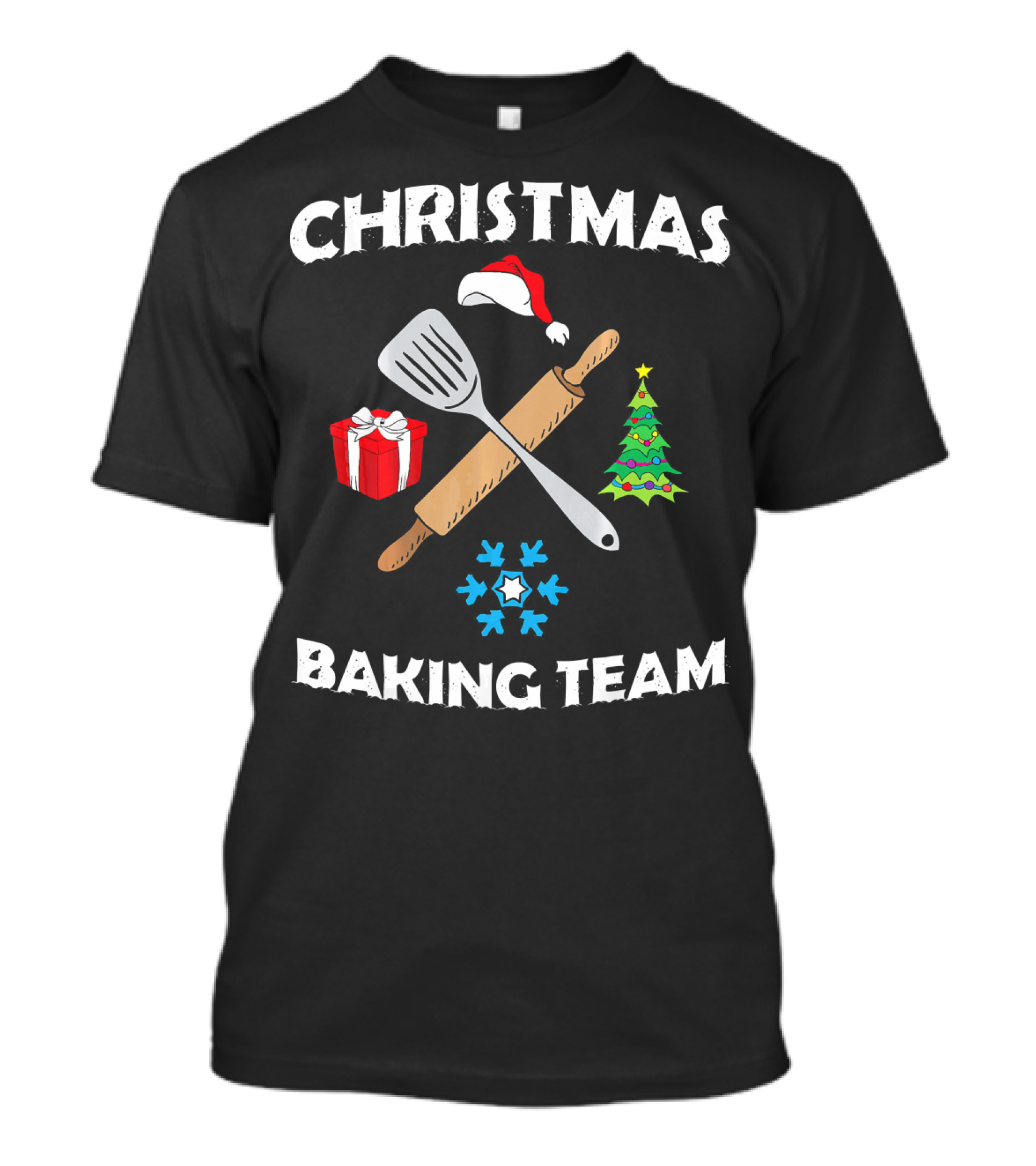 Christmas Baking Team Santa Hat Spatula Rolling Pin Tree Gift Snowflakes T-Shirt