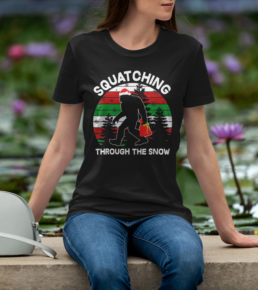 Squatching Through The Snow Santa Bigfoot T-Shirt