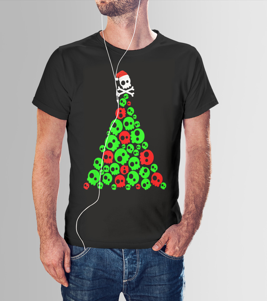 Christmas Santa Skull Tree Holiday T-Shirt