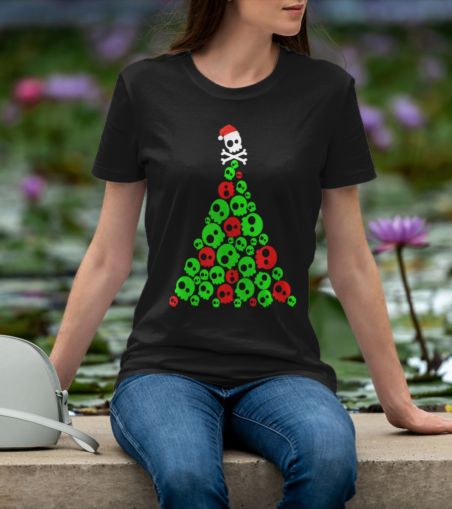 Christmas Santa Skull Tree Holiday T-Shirt