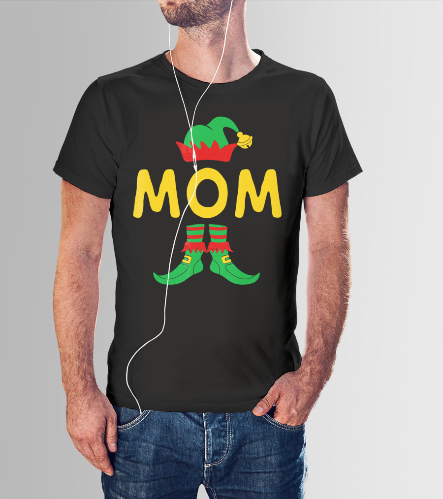 Mom Elf Funny Christmas Family Mat Festive Green And Red T-Shirt