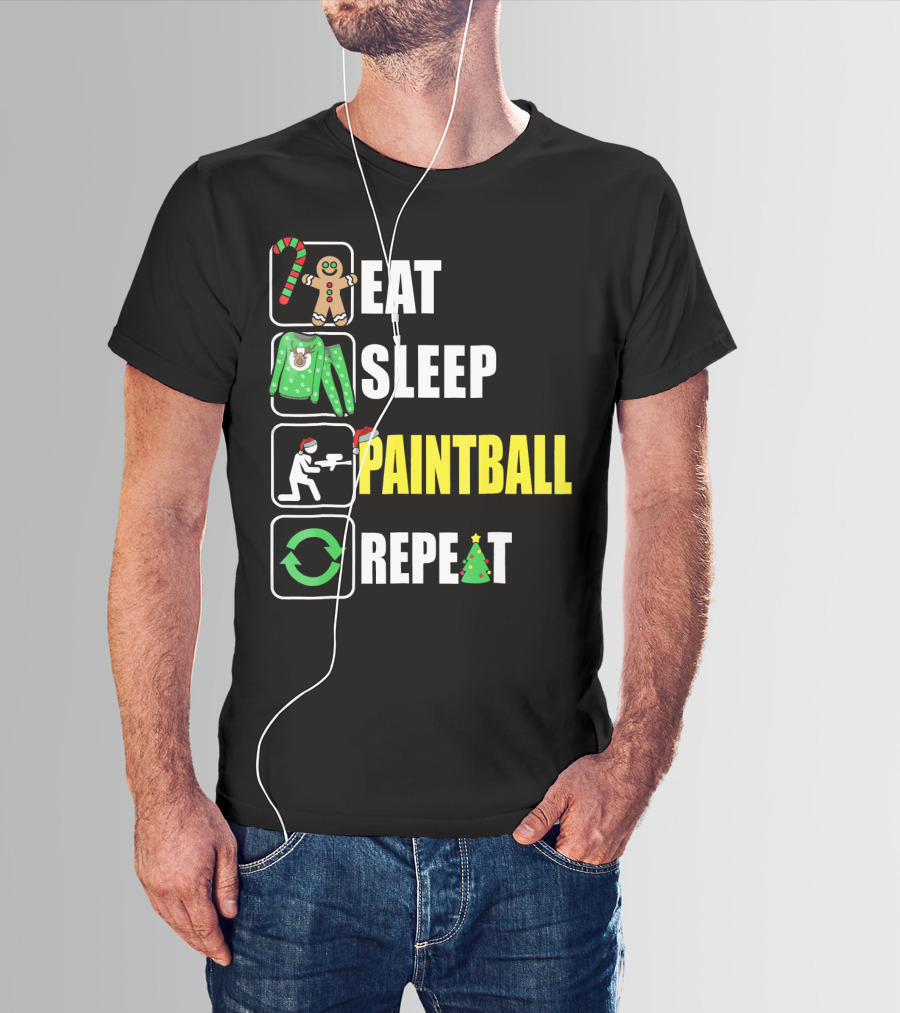 Festive Eat Sleep Paintball Repeat Christmas T-Shirt