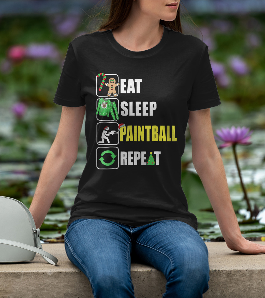 Festive Eat Sleep Paintball Repeat Christmas T-Shirt