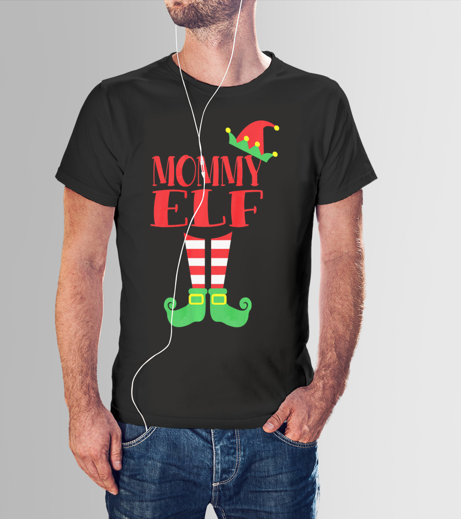 Mommy ELF Christmas Hat And Striped Socks Festive Season T-Shirt