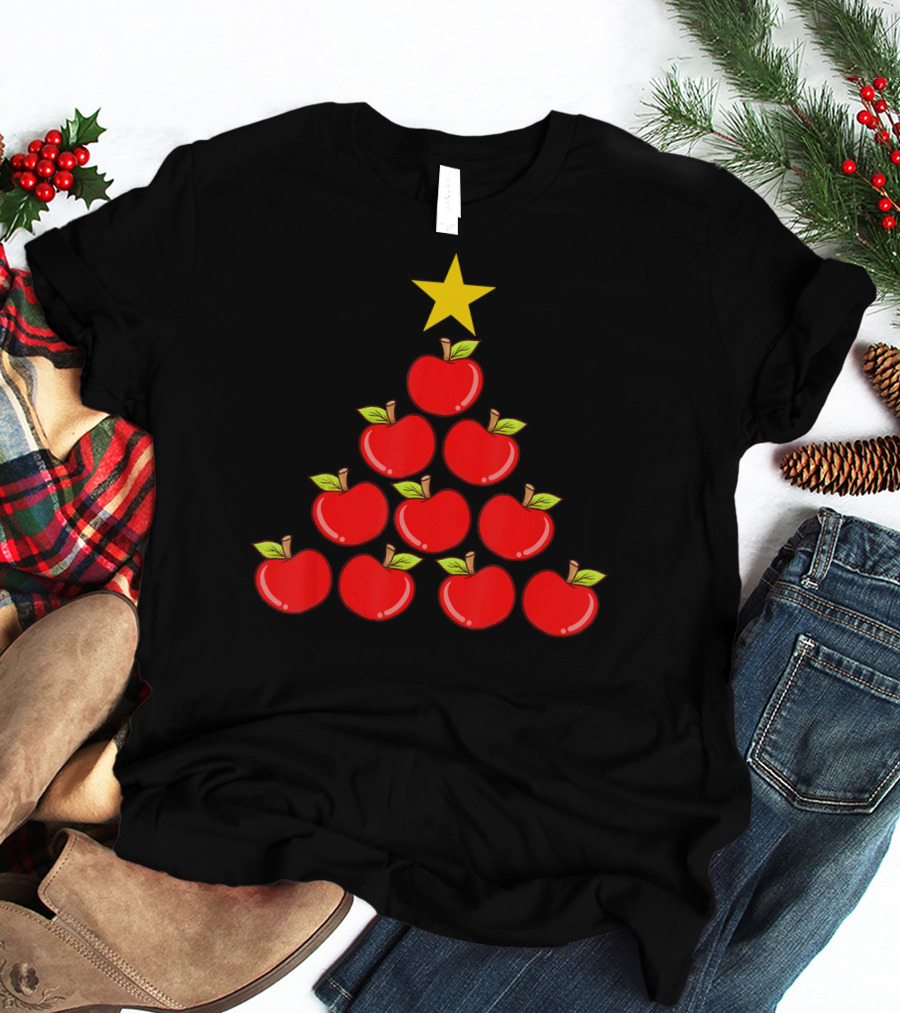 Apple Doctor Away Healthy Lifestyle Christmas Apple Tree T-Shirt