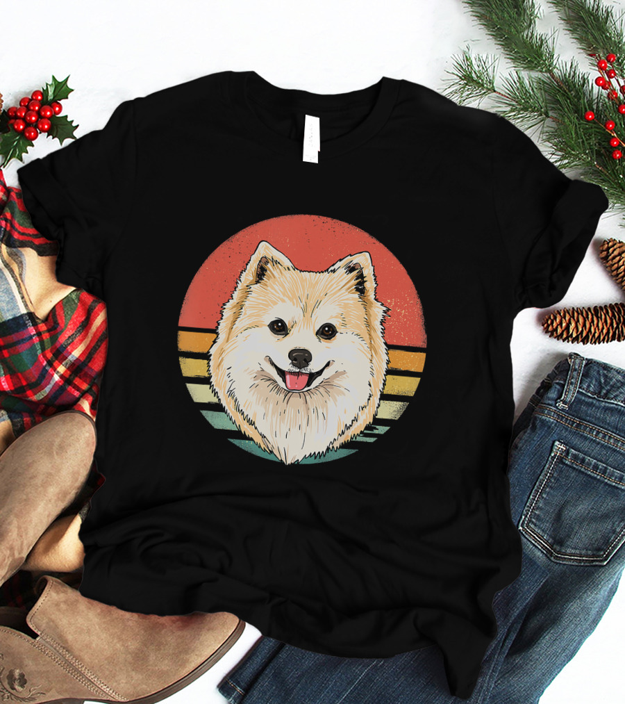 Retro Vintage Pomeranian Dog Breed Sunset Stripes T-Shirt