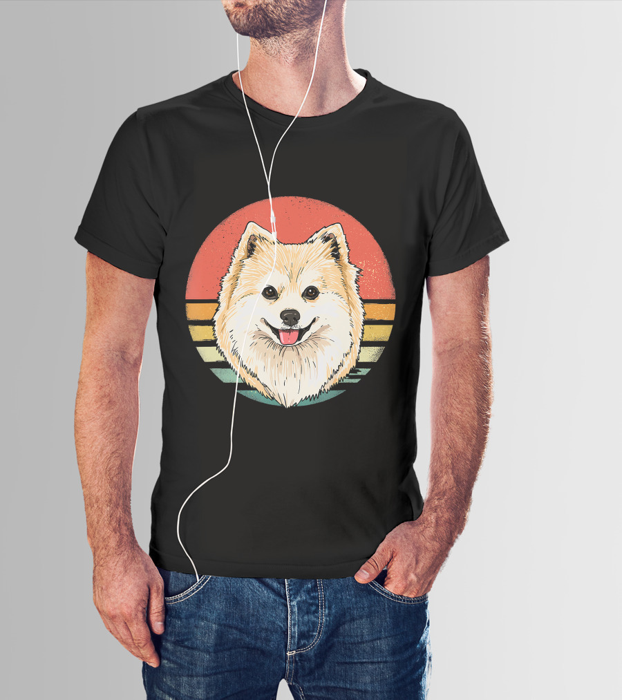 Retro Vintage Pomeranian Dog Breed Sunset Stripes T-Shirt