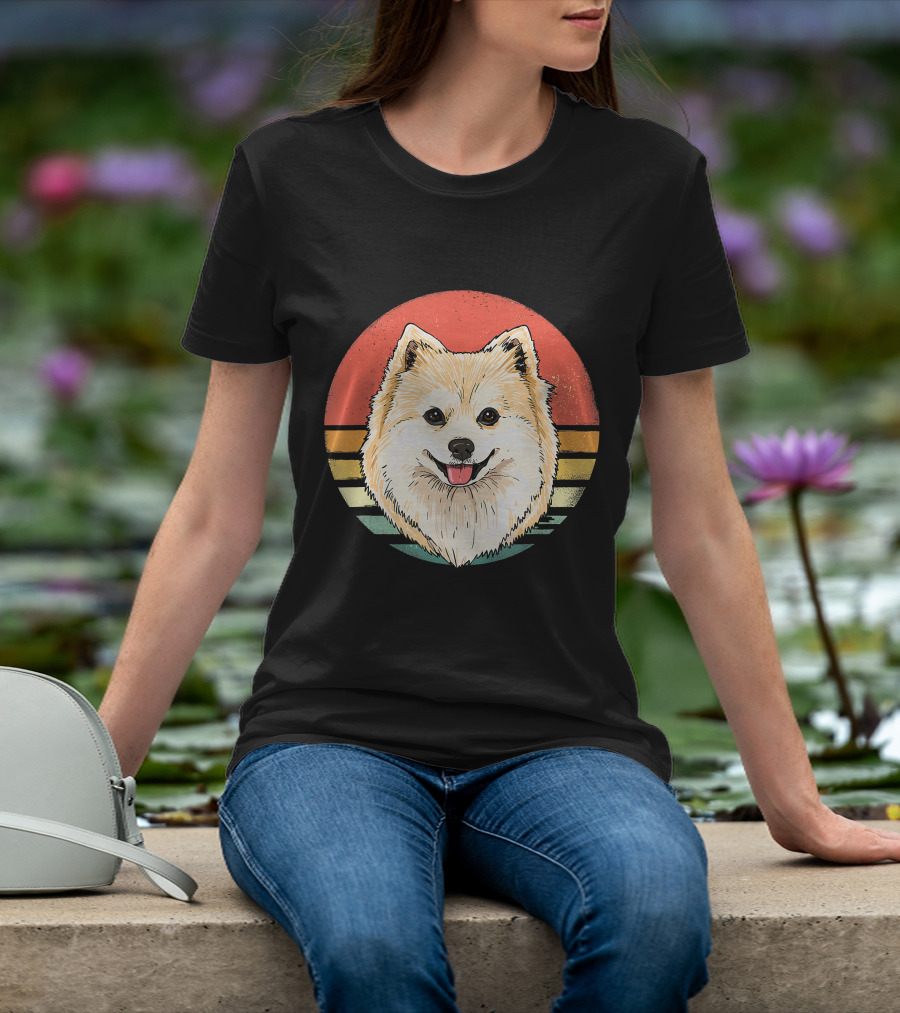 Retro Vintage Pomeranian Dog Breed Sunset Stripes T-Shirt