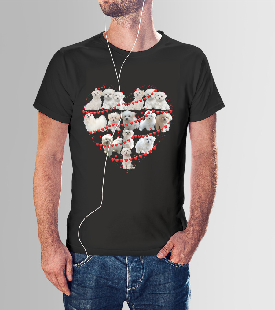 Maltese Heart Valentine Ornaments Puppies T-Shirt