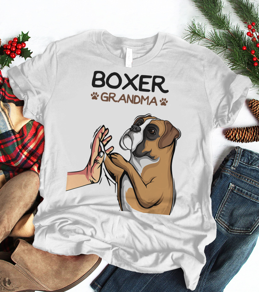 Boxer Grandma High-Five With Dog Paws T-Shirt