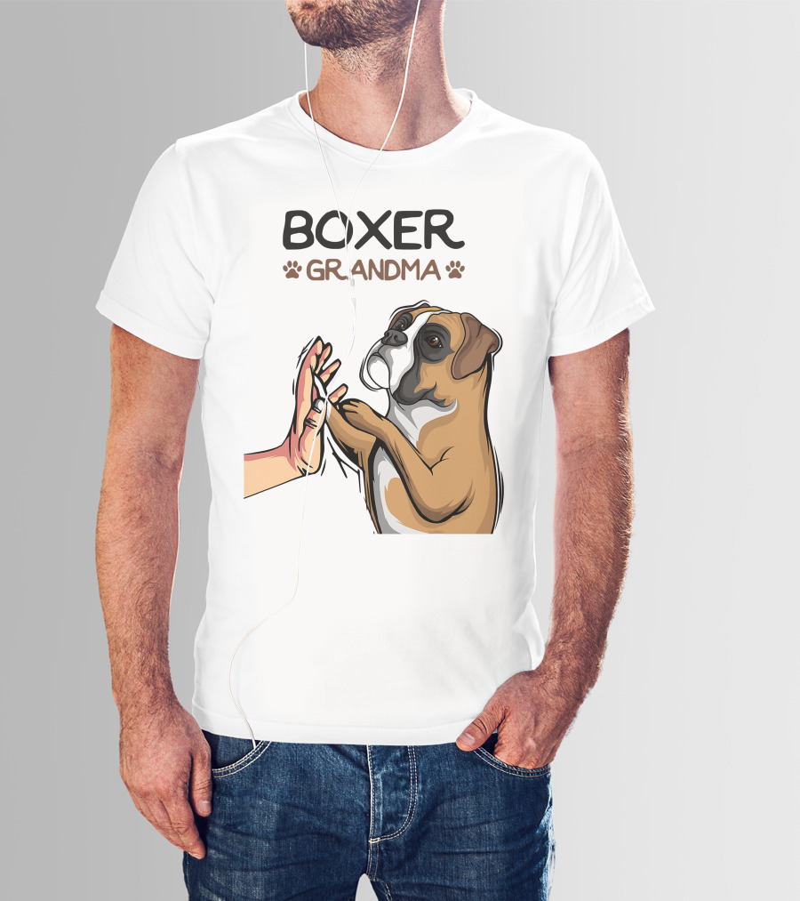 Boxer Grandma High-Five With Dog Paws T-Shirt