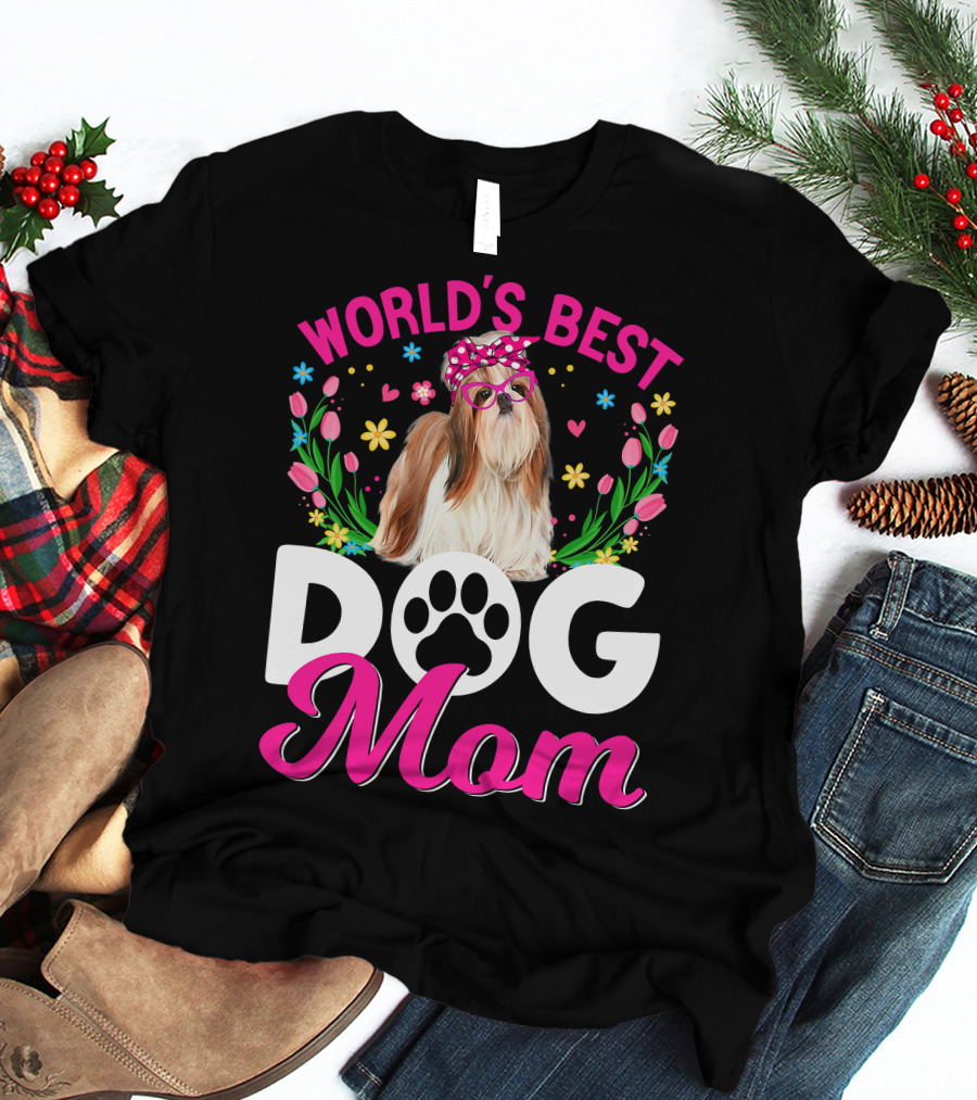 World's Best Shih Tzu Dog Mom Floral T-Shirt