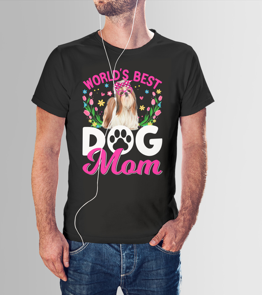 World's Best Shih Tzu Dog Mom Floral T-Shirt