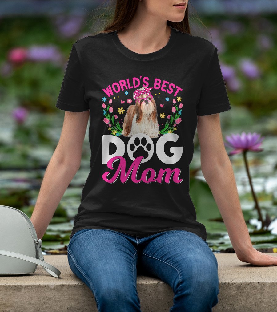 World's Best Shih Tzu Dog Mom Floral T-Shirt