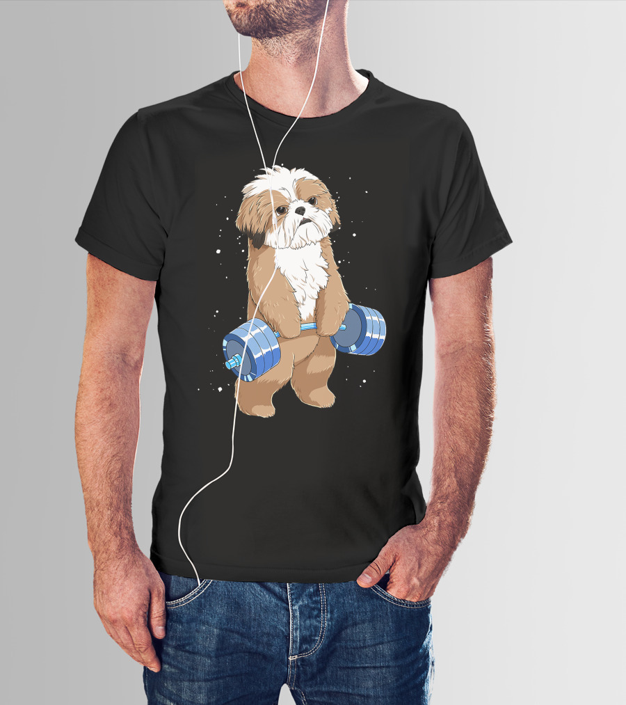 Funny Lifting Shih Tzu Dog Weightlifting T-Shirt