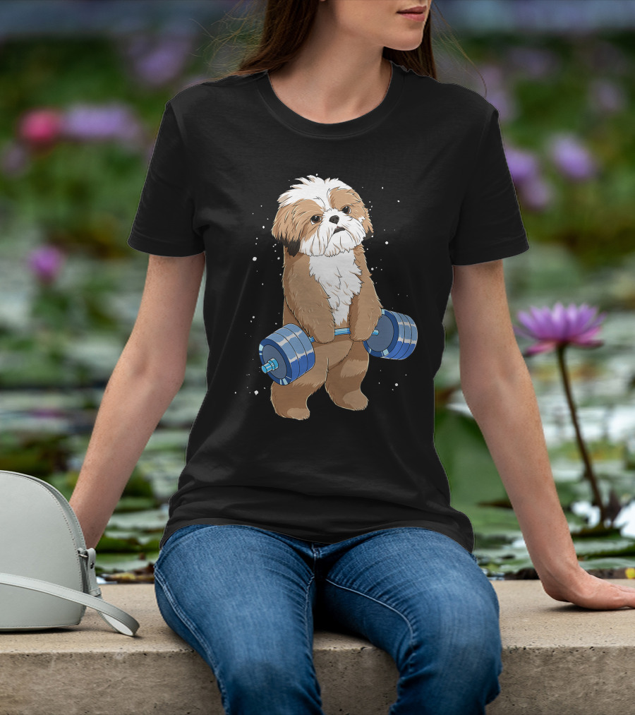 Funny Lifting Shih Tzu Dog Weightlifting T-Shirt