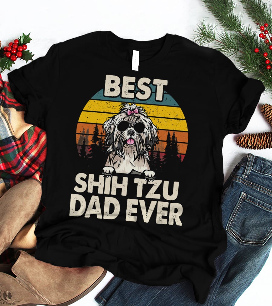 Best Shih Tzu Dad Ever Vintage Retro T-Shirt