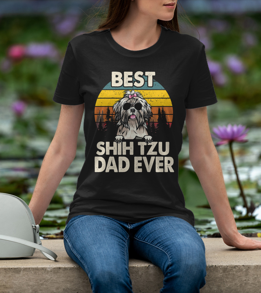 Best Shih Tzu Dad Ever Vintage Retro T-Shirt