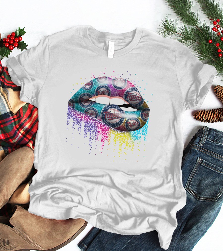 Minnesota Twins Lips Rainbow Glitter Fan T-Shirt