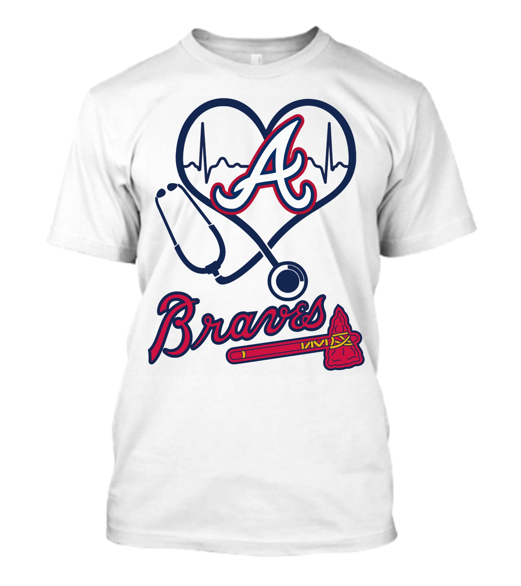 Nurse Heartbeat Stethoscope Atlanta Braves T-Shirt