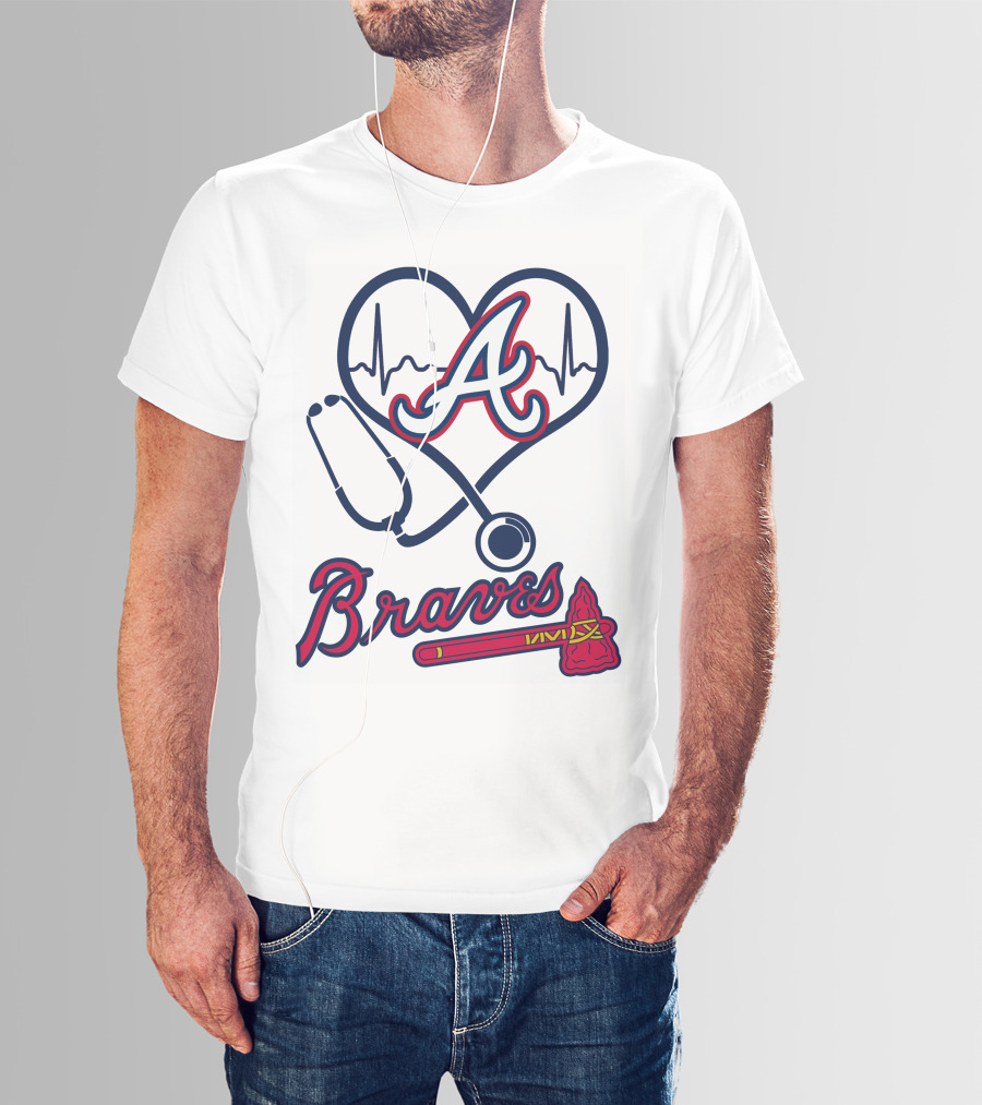 Nurse Heartbeat Stethoscope Atlanta Braves T-Shirt
