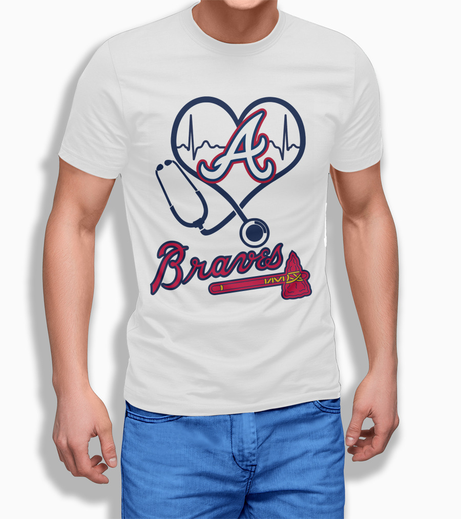 Nurse Heartbeat Stethoscope Atlanta Braves T-Shirt